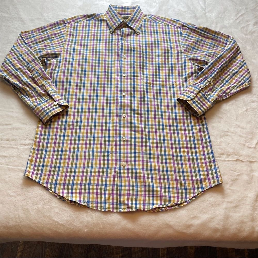 Peter Millar Colorful Plaid Button Down Shirt Size Medium